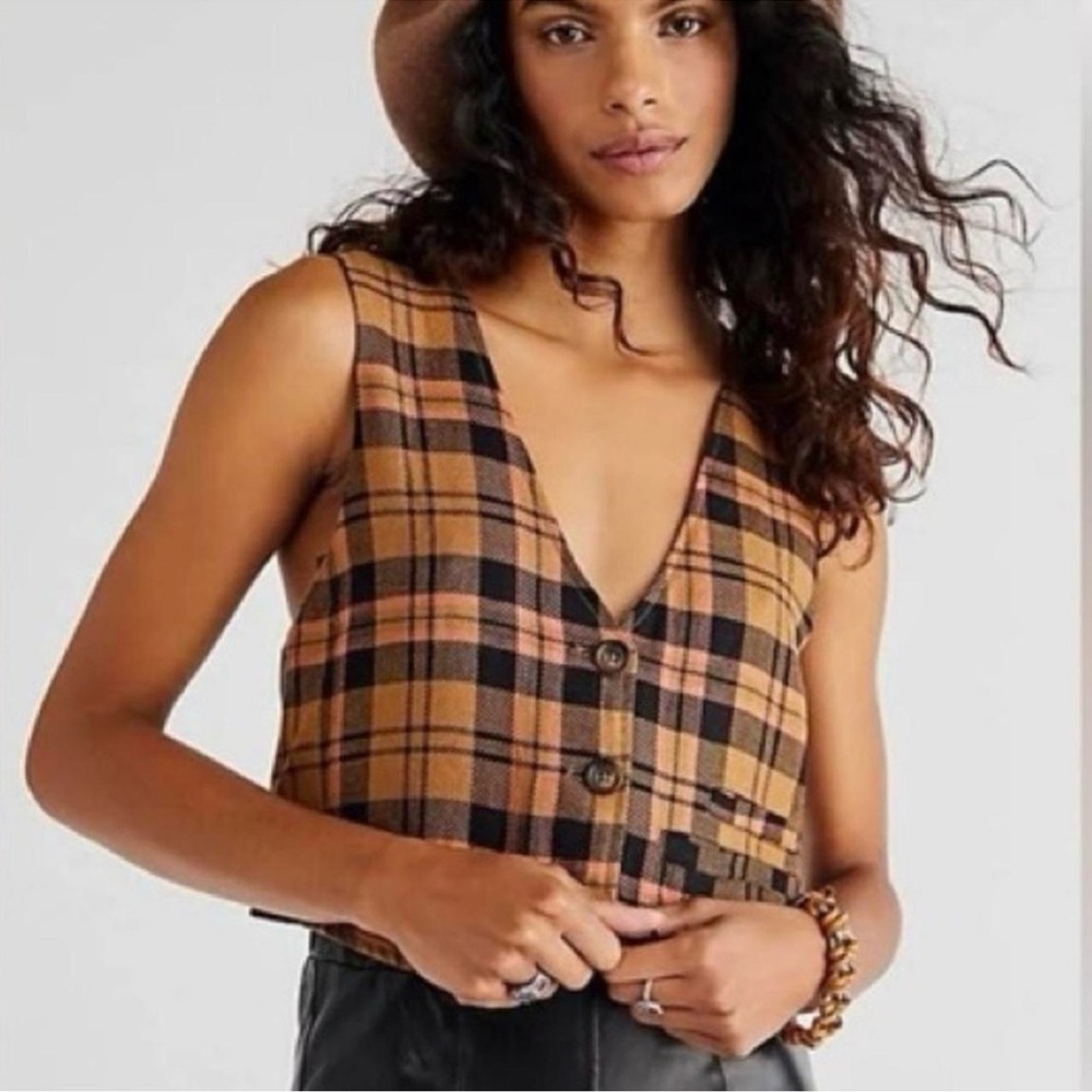 Plaid Sleeveless Top - Brown and Black